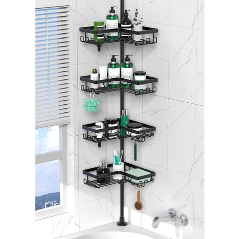 Etagere Douche,Etagere Telescopique Douche sans Percage,avec 4 paniers, étagère de Salle de Bain(Noir) (1/5)