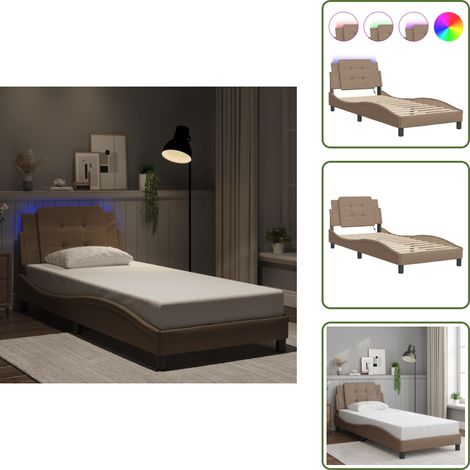 The Living Store Giroletto con LED senza Materasso Zadar Cappuccino 100x200 cm - Cuscino testiera
