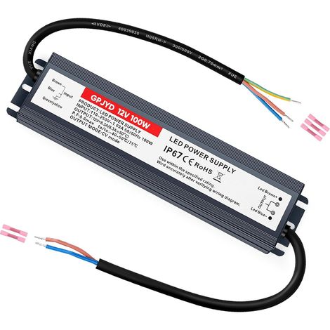 Transformateur LED 100 W 12 V Bloc d'alimentation 8,3 A Étanche IP67 Transformateur LED Pilote LED 230 V vers 12 V pour bandes LED en intérieur et en extérieur (1/5)