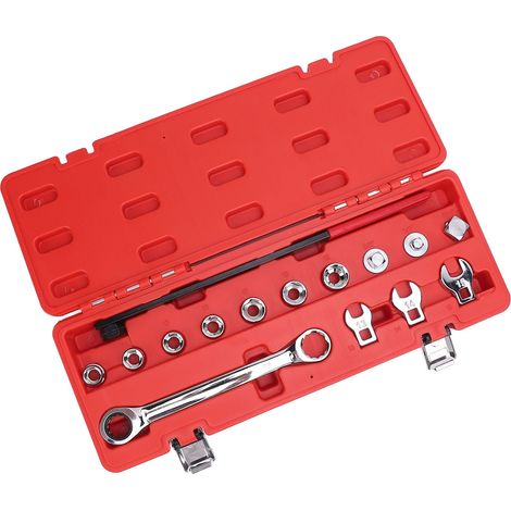 Kit D'Outils pour Courroie Serpentine Avec Clé à Cliquet, Adaptateur Douille, Tige D'Extension Douille à 6 Points, 15 Pièces Ensemble D'Outils Tendeur Courroie Serpentine à Cliquet (1/5)