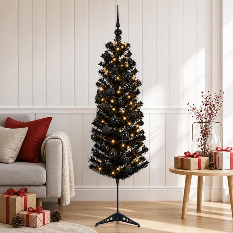 vidaXL Artificial Slim Christmas Tree with Bauble 150 cm 150 LEDs (1/5)