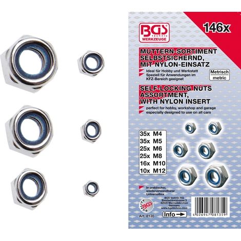 Tuercas hexagonales BGS Technic 8135 autoblocantes nylon (1/2)