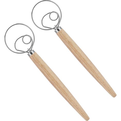 Lot de 2 mixeurs à pâte manuels en acier inoxydable avec manche en chêne, accessoire de cuisine