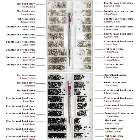 1000 Pièces Kit de Vis de Réparation Minuscule Micro, M1.2 M1.4 M2 Micro Vis de Réparation avec Tournevis et Pincettes, Mini Viss pour Montres, Lunettes de Soleil, Monocles (M+O) (1/3)