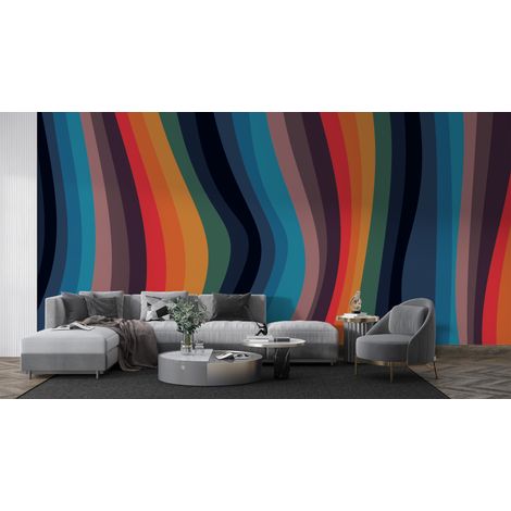 Papier peint rétro - rayures verticales ondulées - 150 x 250 cm (1/2)