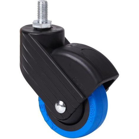 rueda giratora espiga rosc.m8x15 negra 50hp50cp-pua poliamix-poliur.azul liso (1/2)