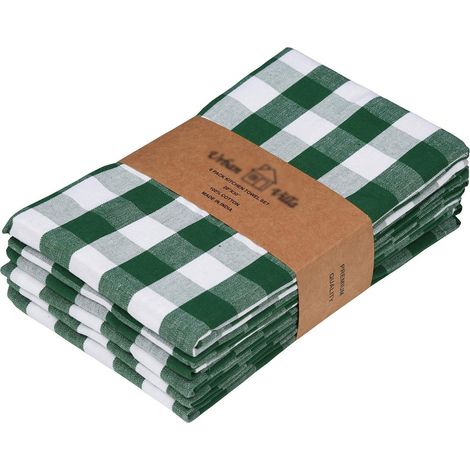 Sopalin De Cuisine - 6 Pièces - 100 % Coton - 28 x 18 Pouces - Motif Carreaux Buffalo Vert/Blanc (1/5)