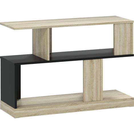Étagère bout de canapé 3 niveaux SYVY effet bois naturel et noir (1/5)