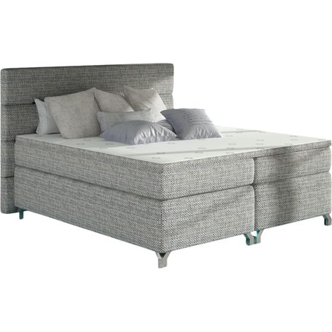 Lit boxspring 160x200 tissu gris clair chiné Mador (1/5)