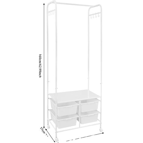 Perchero, diseño con ruedas, múltiples opciones de almacenamiento, blanco, L (1/2)