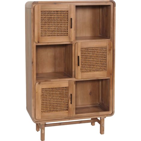 Highboard HHG-016, Kommode Schrank Sideboard, Staufächer, Rattan Akazie Massiv-Holz gebeizt 141x90x35cm 32kg