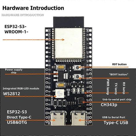 Carte de développement ESP32-S3 ESP32-S3-DevKitC-1 ESP32-S3 Compatible WiFi Bluetooth BLE 5.0 Mesh N16R8 (1/4)