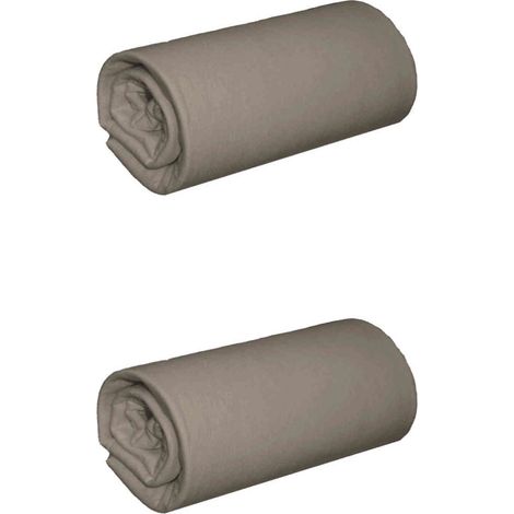Lot de 2 draps housses jersey taupe bonnet 30 cm 100% coton biologique 90x200 (1/3)