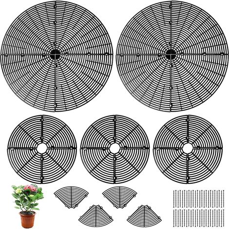 Lot de 5 grilles de protection pour pots de fleurs, grilles noires en ABS, protection pour pots de fleurs de 30 et 52 cm, pour chats et enfants (1/5)