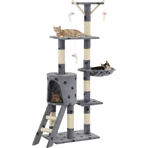 Tiragraffi albero per gatti cuccia per gatti giocattolo peluche sisal 138 cm grigio motivo a impronta di zampa 3702037