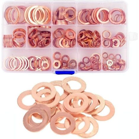 Rondelles Cuivre - 280 Pièces - 12 Diamètres et Épaisseurs - Pour Joints d'Étanchéité Huile et Fixation - Boîte de Rangement Incluse (1/5)