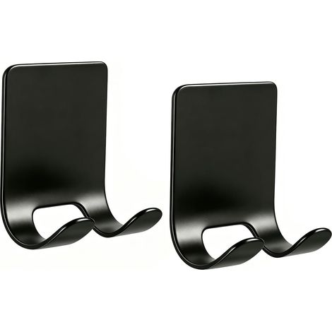 Support adhésif pour rasoir et crochets (lot de 2) - Étagère de rangement pour salle de bain (peignoir, serviette, éponge de bain) - Noir (1/5)
