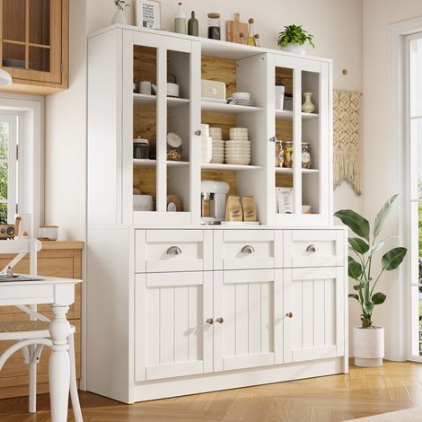 Vitrina alta 140x38.5x175 cm blanca en MDF y acrílico con cajones, estantes ajustables y sistema antivuelco (1/5)