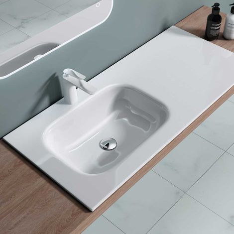 Bathroom Cloakroom 1000 x 480mm Stone Resin Bathroom Basin - Self Rimming Semi Recessed Drop In Sink - Wide Bench Top - Durovin Bathrooms