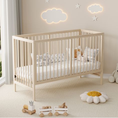 Babybett aus Massivholz natur 120x60 cm, multifunktional, höhenverstellbar (1/5)