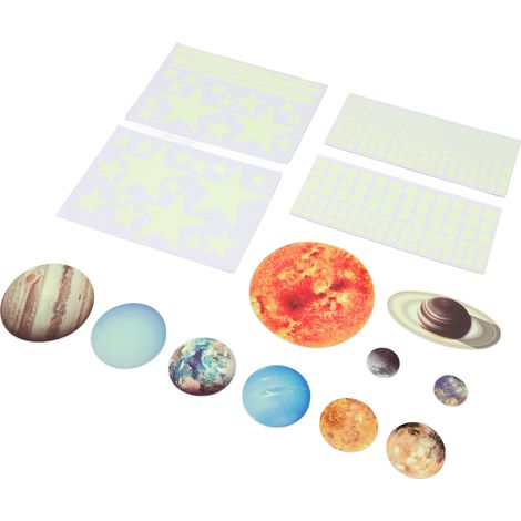 Lot cosmique fluorescent maison déco chambre enfant : mini système solaire 9 planètes étoiles filantes autocollants phosphorescents boîte cadeau (1/5)