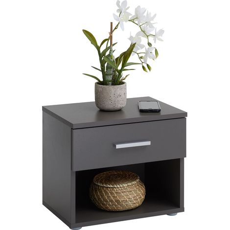 Idimex – Table de chevet en mélaminé gris mat – 1 tiroir – Niche ouverte – Dimensions 38,5x19x28 cm – Surface résistante aux éraflures