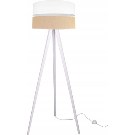 Dreibein-Stehlampe, Holz, Lampenschirm, 45 cm, weiß (1/5)