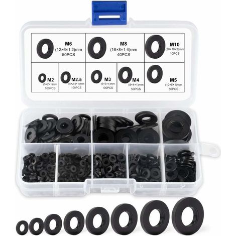 Arandela de plástico negra, arandela mecánica, clasificación de arandelas M2 M2.5 M3 M4 M5 M6 M8 M10 arandela mecánica 500 piezas (1/5)
