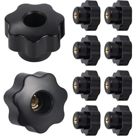 10 Écrous à Poignée Étoile M4, Plastique Noir, Bouton Serrage Perforé (1/5)