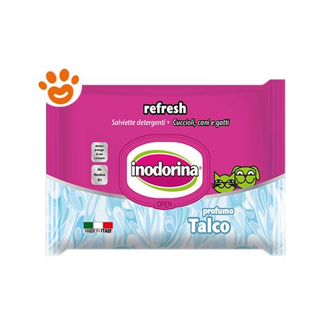 Inodorina Dog/Cat Refresh Talco - Inodorina Dog/Cat Refresh Talco - Confezione da 40 Salviette