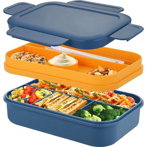 Lunchbox für Erwachsene, 2000 ml Bento-Box mit Fächern, Lunchbox für Erwachsene, Brotbox mit Besteck, Snackbox, Sandwichbox, Sandwichbox