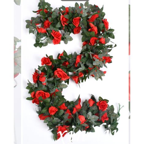 Lot de 2 (4,5 mètres) de roses artificielles en guirlande, fleurs artificielles, couleur vin-AquaForge