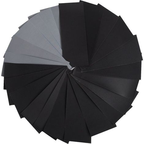 Papier de verre, papier abrasif, 3 feuilles de chaque grain : 120, 150, 180, 240, 320, 400, 600, 800, 1000, 1200, 1500, 2000, 2500, 3000 et 5000 grains, 45 feuilles de papier de verre fin (1/5)