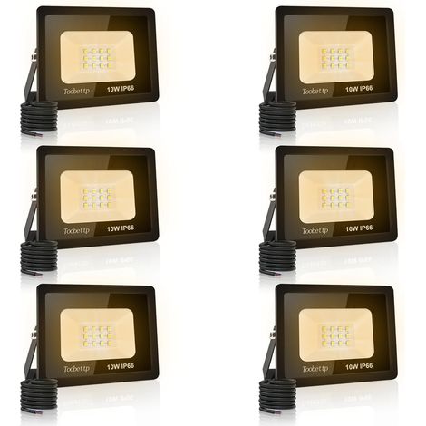 6PCS Projecteur LED Extérieur, 10W Spot LED Exterieur 1000LM Super Lumineux 3500K Blanc Chaud Éclairage de Sécurité Extérieur IP66 Imperméable pour Garage Jardin Terrasse Parking