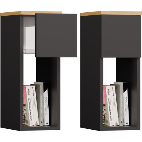 GALAX - Mesita de noche Antracita / Roble – 1 cajón – Dormitorio (1/5)