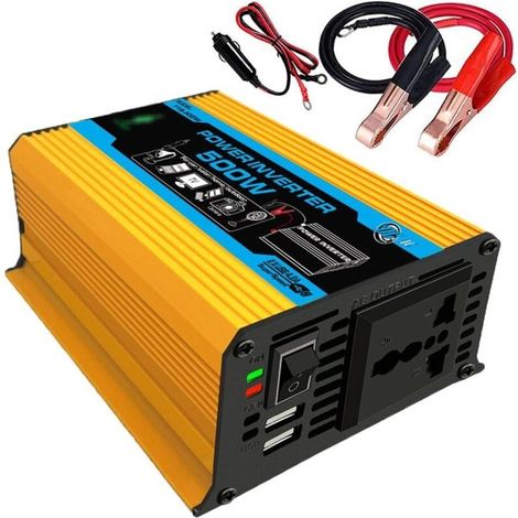 Onduleur de voiture 300 W, 12 V CC à 220 V CA, convertisseur de puissance pour véhicules, avec adaptateur de chargeur de voiture double USB CA 4,2 A (jaune) (1/5)