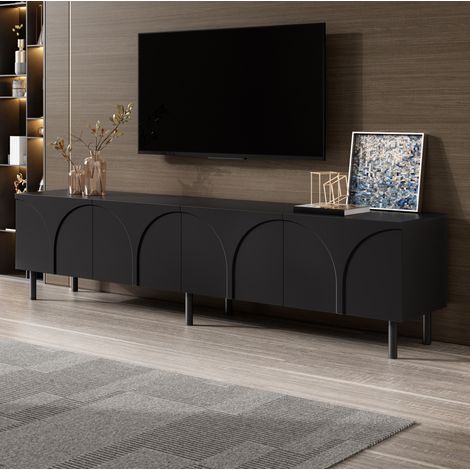 Mobile TV basso 180 cm nero con 4 ante, 2 vani separati e piedi in metallo OKWISH (1/5)