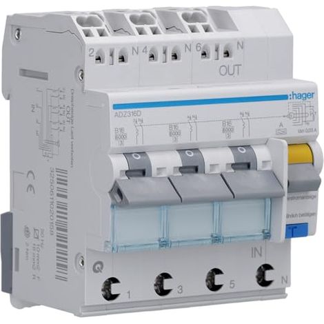 Interruptor diferencial RCBO 3x1P+N B16A 0,03A Tipo A 6kA rcbo ADZ316D