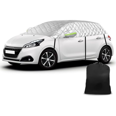 Demi-Housse de Voiture Compatible avec P-eugeot 208 2012-2025, Demi Bache Voiture à 6 Couches avec Crochets, Bande Réfléchissante et Capuchons d'oreilles pour Contre Neige Glace et Givre (1/4)