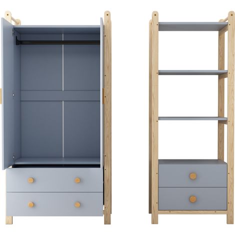 Armadio combinato per bambini in legno e MDF blu, con barra appendiabiti e cassetti, 180,5 cm (1/5)