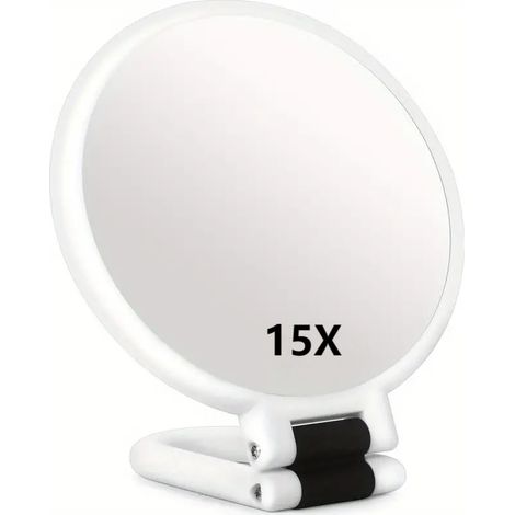 Lntyq Miroir grossissant 15x miroir pliant double face avec poignée, miroir de maquillage de poche miroir teinté miroir pliant de coiffeur adapté à divers détails de maquillage,Miroir Double Face Plia (1/5)