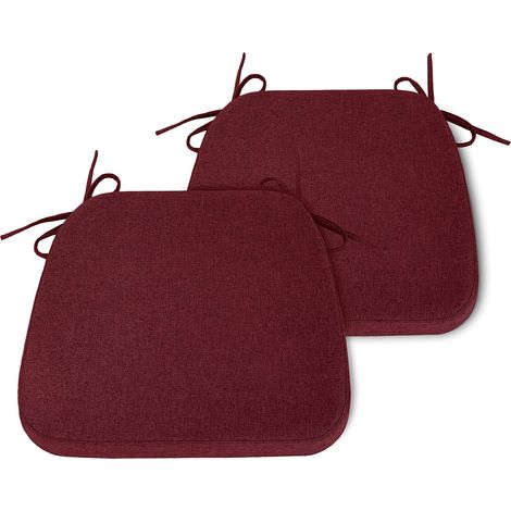 Coussin de chaise de salle à manger avec liens et housse amovible, épaisseur 5 cm, assise de cuisine non glissante antidérapante, lot de 2, 42 x 41 cm, couleur Bordeau (1/5)