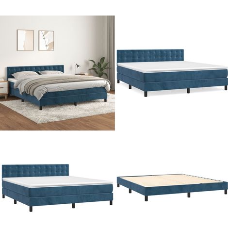 Sommier à lattes de lit et matelas Bleu foncé 180x200cm Velours - Lit Tapissier - Lit Velours - Lit Double - Literie - Chambre À Coucher - Home & Living (1/5)