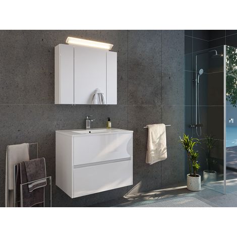 Badmöbelset Taifun 70cm 2tlg mit Spiegelschrank weiß Hgl (1/5)