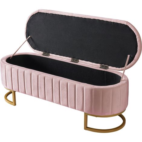Banc coffre de rangement et repose-pieds 120 x 40 cm, repose-pieds rembourré avec rangement, banc de canapé, tissu velours rose (1/5)