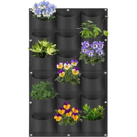 SABIR 18 poches, Sacs de plantation murale, sacs de plantation à suspendre, sacs de plantation pour extérieur et intérieur, jardinage, pot de fleurs vertical, décoration murale, noir (1/4)