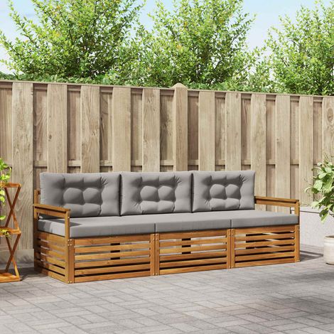 vidaXL Outdoor-Sofagarnitur mit Kissen 3 pcs Natürlich und Hellgrau (1/5)