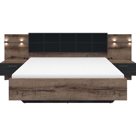 Lit 180x200 chevet LED et prise USB inclus Romane Bois (1/5)