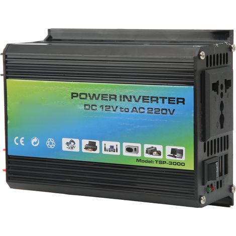 Convertisseur de puissance 300 W 12 V vers 220 V ABS avec deux ports USB, convertisseur à onde modifiée pour le camping et les vacances, noir (1/5)