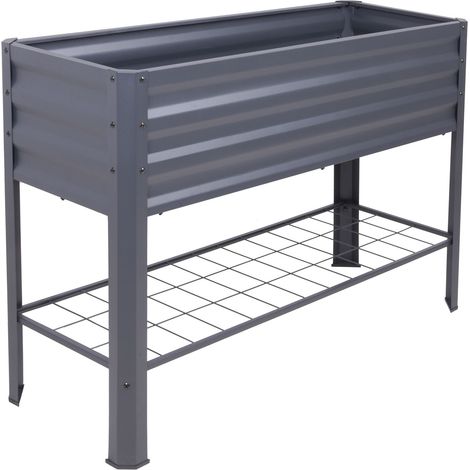 Metall Hochbeet anthrazit inklusive Pflanzenvlies - 114 x 41 cm - Anzucht Frühbeet freistehend mit Ablage - Garten Pflanzkasten Gemüsebeet Kräuterbeet
